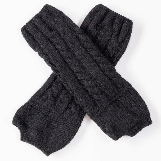 Black Chunky Cable Knit Cashmere Wrist Warmers