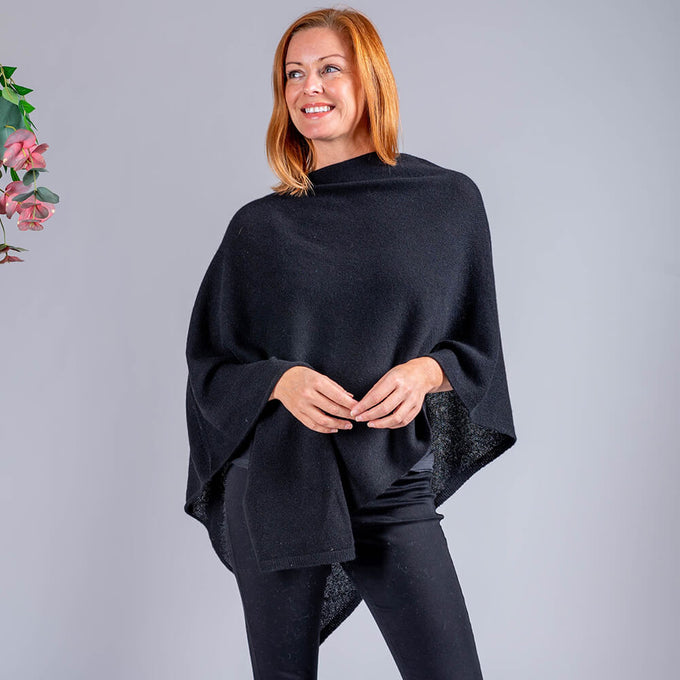Classic Black Knitted Cashmere Poncho