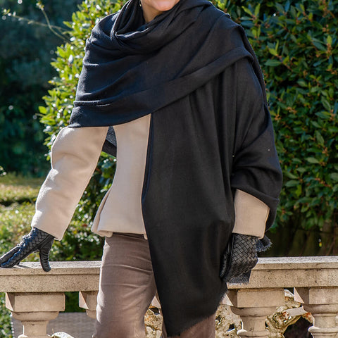 Classic Black Cashmere and Silk Oversized Wrap