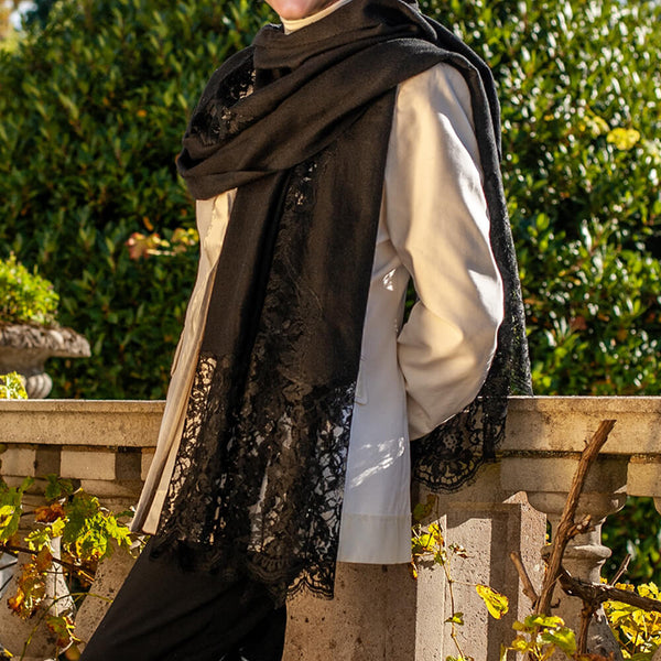 Black Cashmere and Chantilly Lace Shawl –