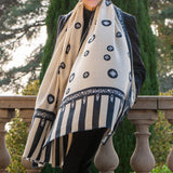 Hand Embroidered Pashmina Cashmere Shawl - Ivory & Black