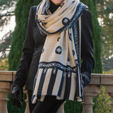 Hand Embroidered Pashmina Cashmere Shawl - Ivory & Black