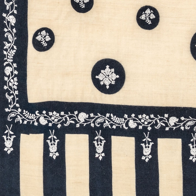 Hand Embroidered Pashmina Cashmere Shawl - Ivory & Black