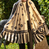 Hand Embroidered Pashmina Cashmere Shawl - Ivory & Black