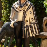 Hand Embroidered Pashmina Cashmere Shawl - Ivory & Black