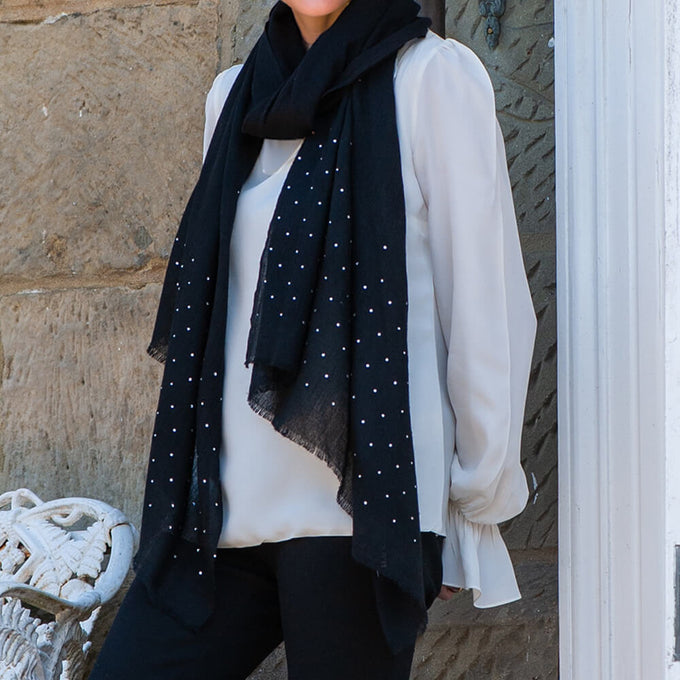Swarovski Crystal Black Cashmere and Silk Wrap
