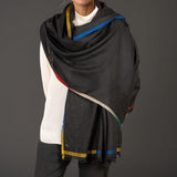 Ikat Edged Black Pashmina Cashmere Shawl