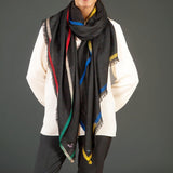 Ikat Edged Black Pashmina Cashmere Shawl