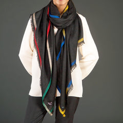 Ikat Edged Black Pashmina Cashmere Shawl