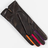 Black Cashmere Lined Leather Gloves with Multicolour Detail