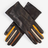 Black Cashmere Leather Gloves with Neutral Toned Detail