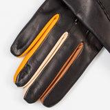 Black Cashmere Leather Gloves with Neutral Toned Detail