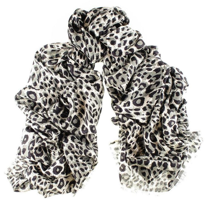 Supersize Black Leopard Print Cashmere and Silk Shawl