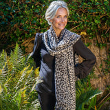 Black Leopard Print Cashmere and Silk Scarf