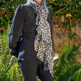 Black Leopard Print Cashmere and Silk Scarf