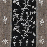 Hand Embroidered Pashmina Cashmere Shawl - Black & Natural Stripe