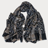 Hand Embroidered Pashmina Cashmere Shawl - Black & Natural Stripe