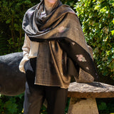 Hand Embroidered Pashmina Cashmere Shawl -Black and Neutral Tones