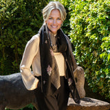 Hand Embroidered Pashmina Cashmere Shawl -Black and Neutral Tones