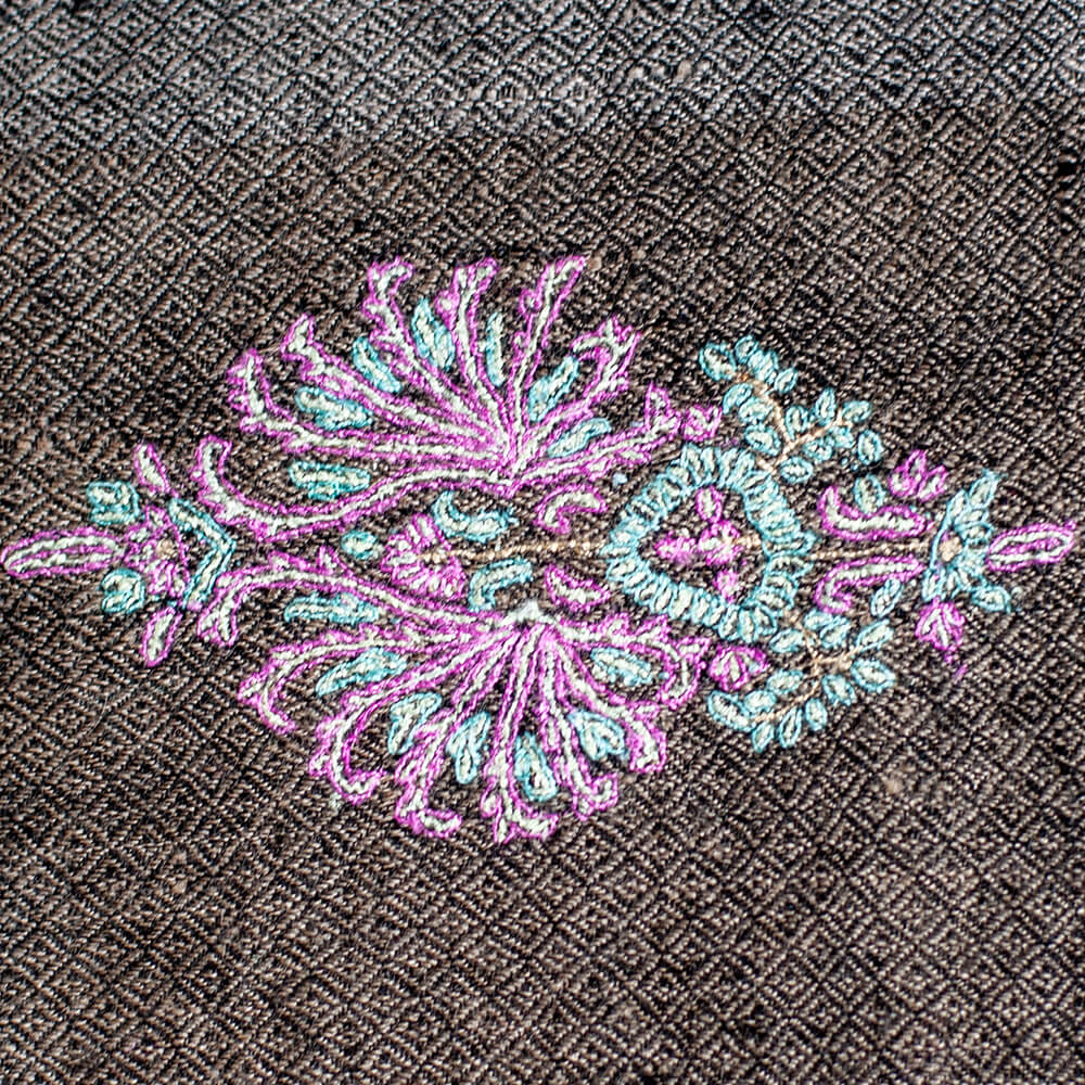 Hand Embroidered Pashmina Cashmere Shawl -Black and Neutral Tones