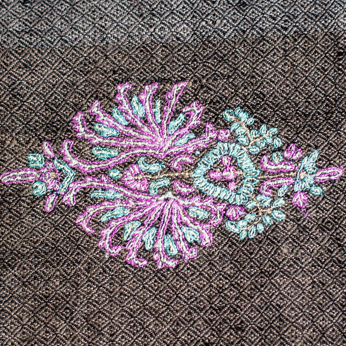 Hand Embroidered Pashmina Cashmere Shawl -Black and Neutral Tones