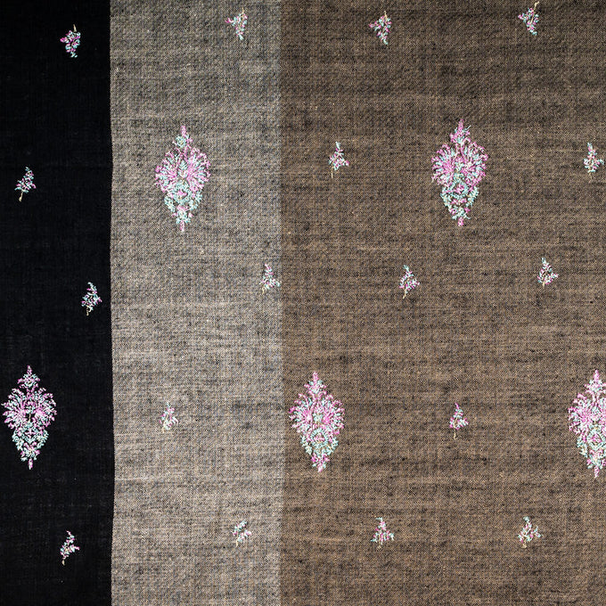 Hand Embroidered Pashmina Cashmere Shawl -Black and Neutral Tones