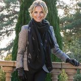 Hand Embroidered Pashmina Cashmere Shawl - Black & Pastel Detail