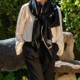 Hand Embroidered Pashmina Cashmere Shawl - Black & Pastel Detail