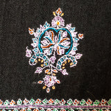Hand Embroidered Pashmina Cashmere Shawl - Black & Pastel Detail
