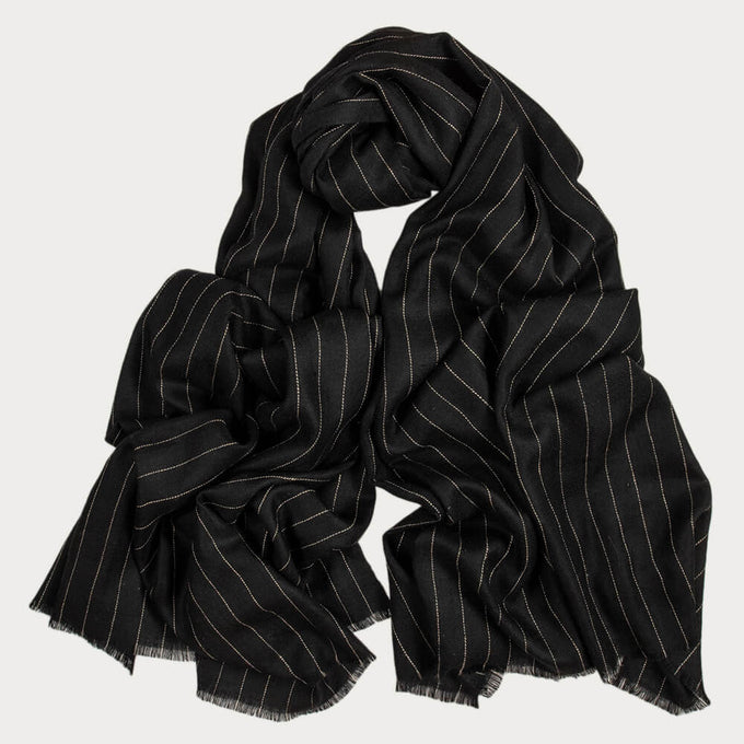 Black and White Pinstripe Pashmina Cashmere Shawl