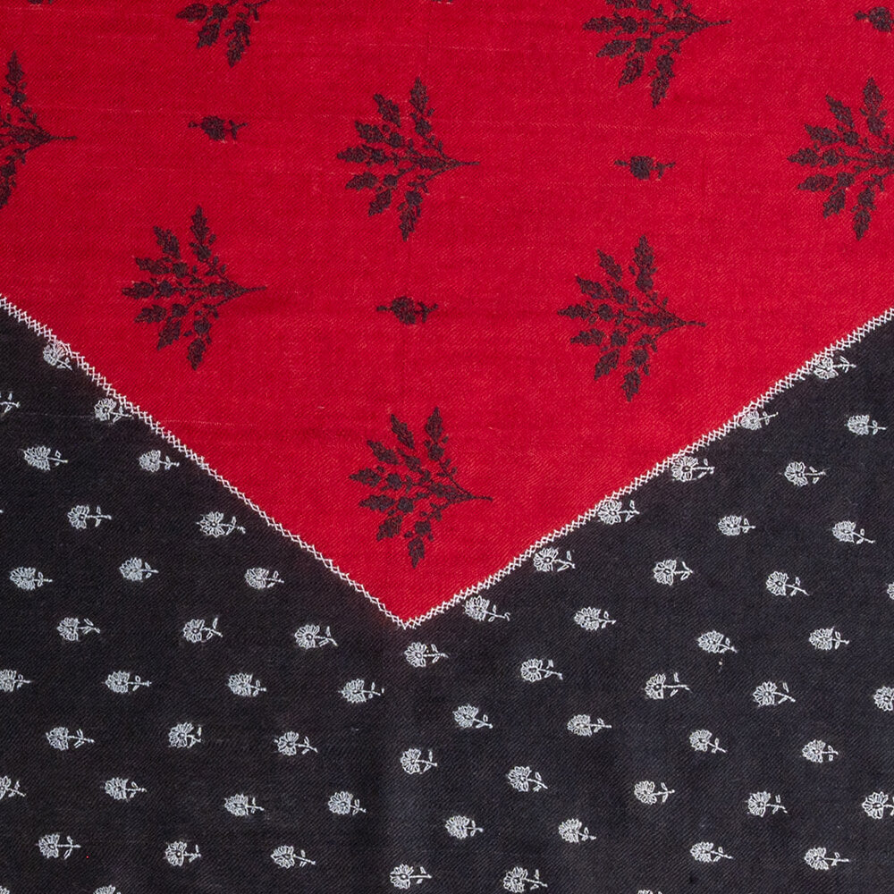 Hand Embroidered Pashmina Shawl - Black & Burgundy
