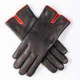 Black and Red Rabbit Fur Lined Leather Gloves
