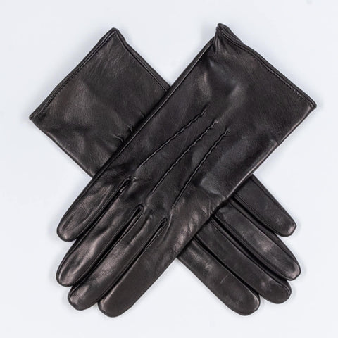 Black Silk Lined Italian Leather Gloves
