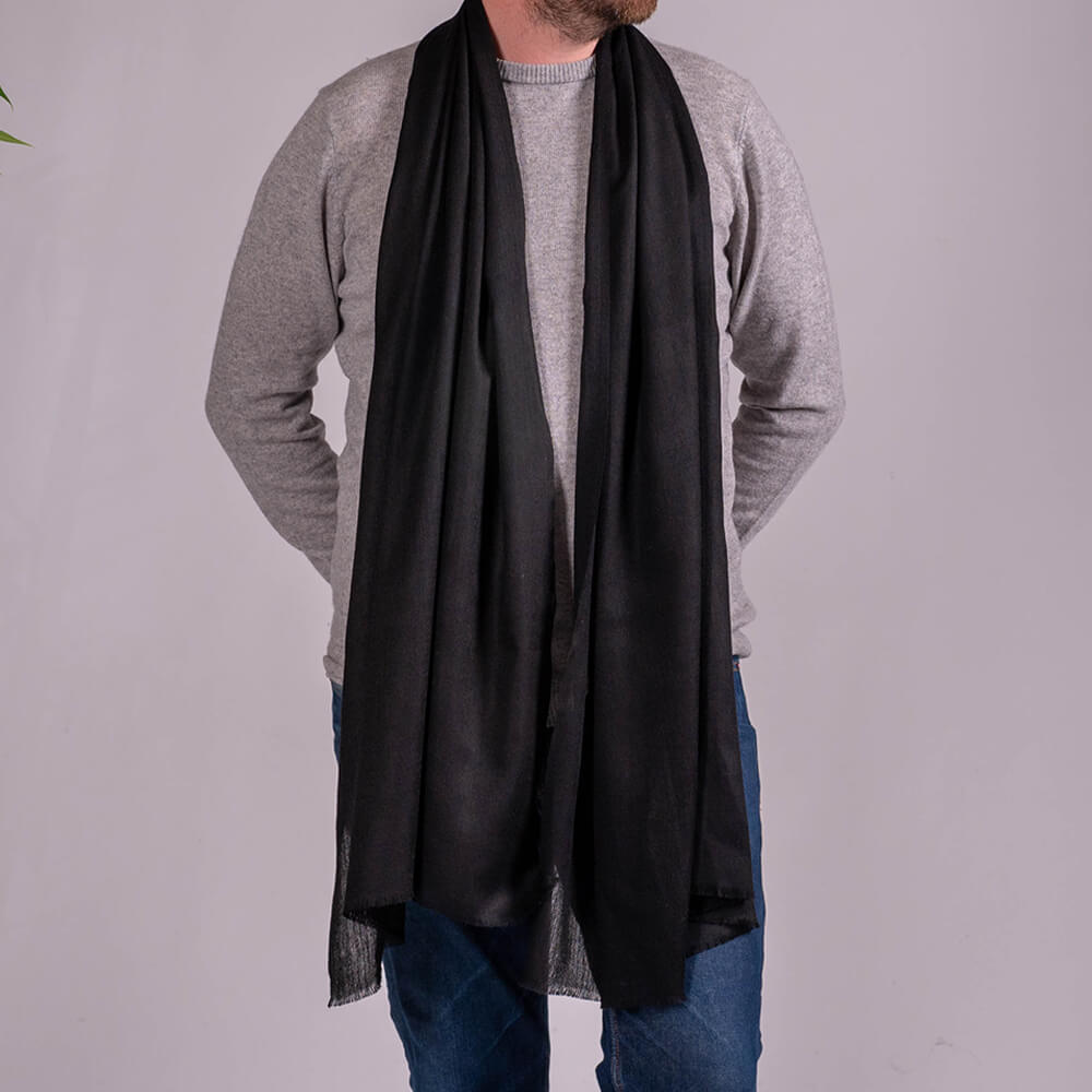 Classic Black Silk and Wool Scarf –