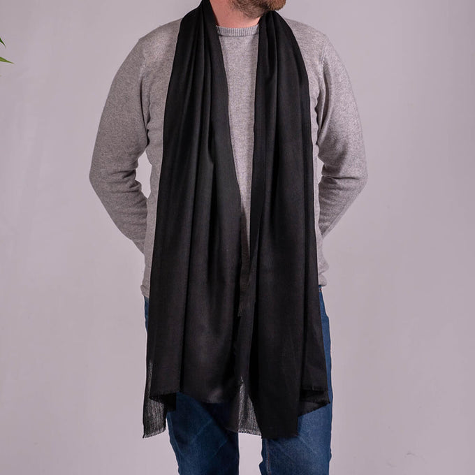 Classic Black Silk and Wool Scarf