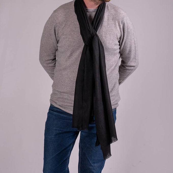 Classic Black Silk and Wool Scarf