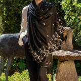Hand Embroidered Pashmina Cashmere Shawl - Black & Silvery White