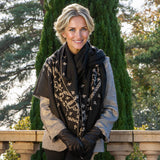 Hand Embroidered Pashmina Cashmere Shawl - Black & Silvery White