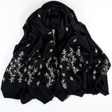 Hand Embroidered Pashmina Cashmere Shawl - Black & Silvery White