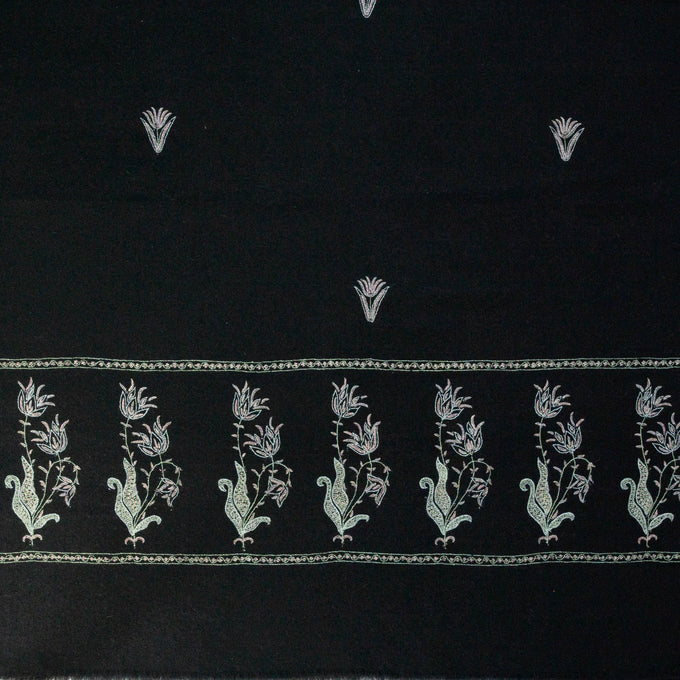 Hand Embroidered Pashmina Cashmere Shawl - Black Tulips