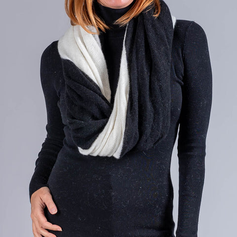 Black and Ivory Double Sided Long Cashmere Snood