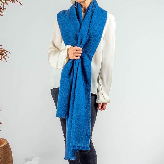 Super Luxe Celestial Blue Basket Weave Cashmere Shawl