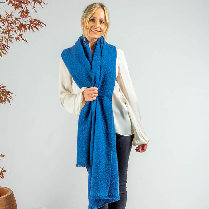 Super Luxe Celestial Blue Basket Weave Cashmere Shawl