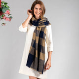 Navy and Biscuit Check Cashmere Shawl