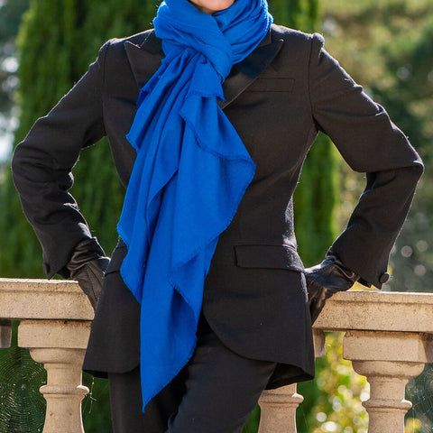 Cobalt Blue Handwoven Cashmere Shawl