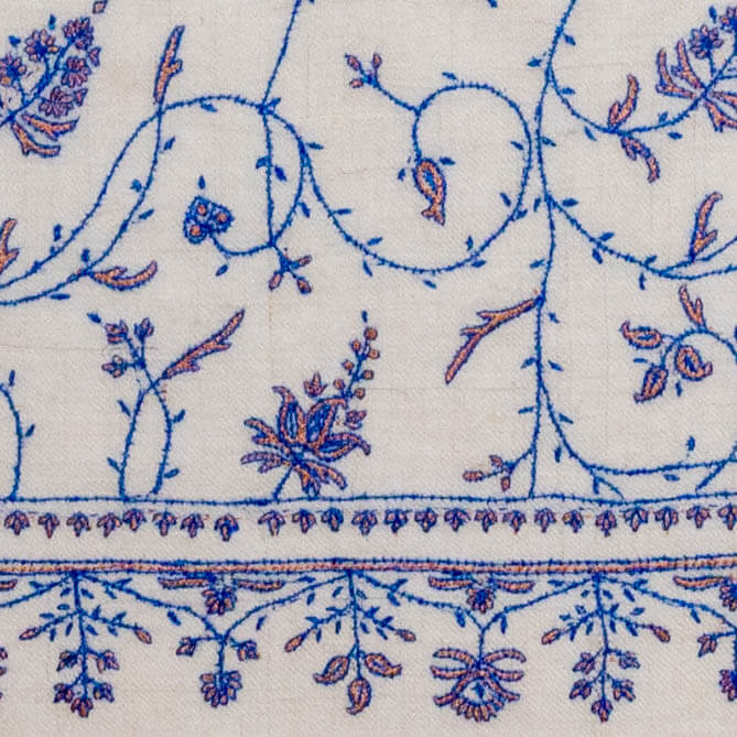 Hand Embroidered Pashmina Cashmere Shawl - Blue Floral