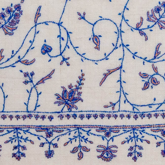 Hand Embroidered Pashmina Cashmere Shawl - Blue Floral