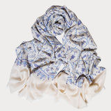 Hand Embroidered Pashmina Cashmere Shawl - Blue Floral