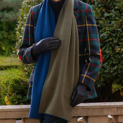 Olive & Cobalt Double Faced Italian Cashmere Scarf