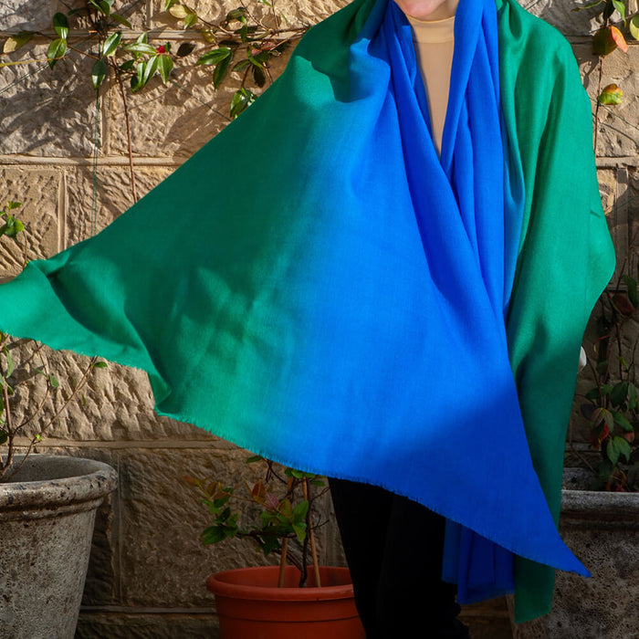 Emerald to Sapphire Cashmere and Silk Oversize Wrap